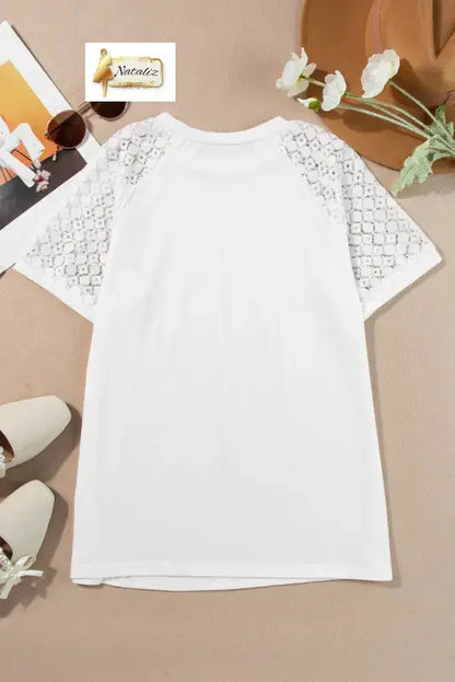 White Seamed Detail Contrast Lace Raglan Sleeve Tee Dear-Lover Dropshipping
