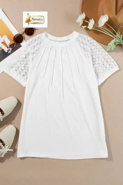 White Seamed Detail Contrast Lace Raglan Sleeve Tee Dear-Lover Dropshipping