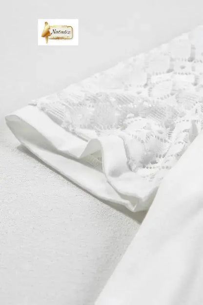 White Seamed Detail Contrast Lace Raglan Sleeve Tee Dear-Lover Dropshipping