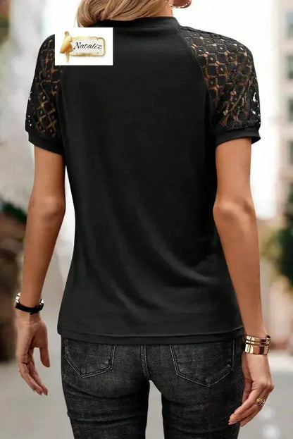White Seamed Detail Contrast Lace Raglan Sleeve Tee Dear-Lover Dropshipping