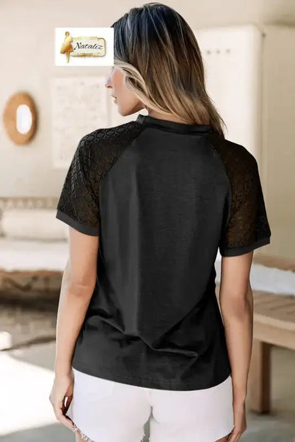 White Seamed Detail Contrast Lace Raglan Sleeve Tee Dear-Lover Dropshipping
