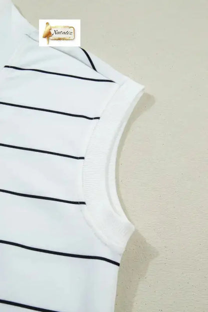 White Stripe Color Block Zip V Neck Sleeveless Top Nataliz