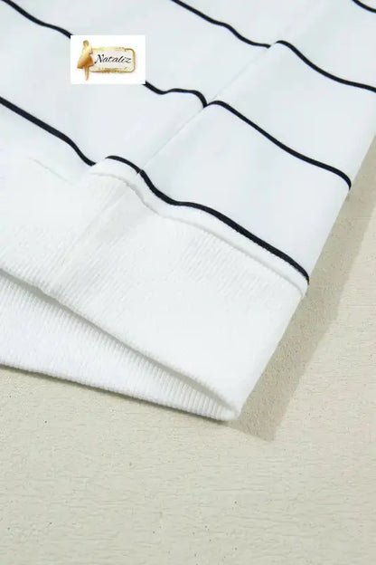 White Stripe Color Block Zip V Neck Sleeveless Top Nataliz