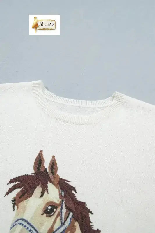 White Wild West Horse Head Printed Short Sleeve Top Nataliz