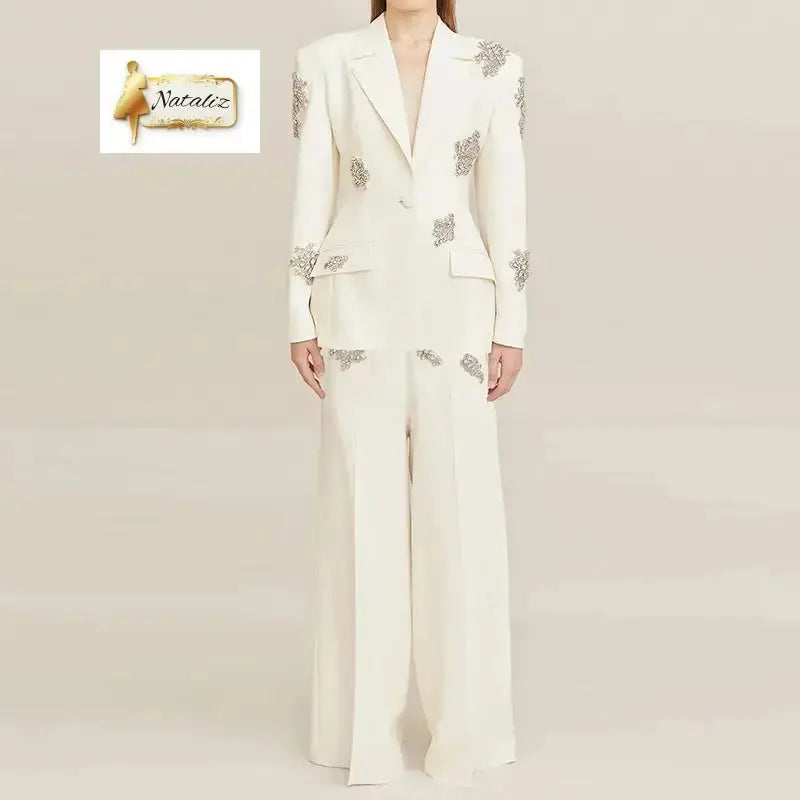 White Women's Formal  Two-Pieces Suit with  Beads Guangzhou Migu Garment Company Limited
