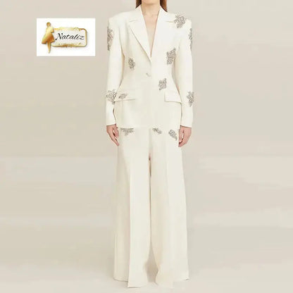 White Women's Formal  Two-Pieces Suit with  Beads Guangzhou Migu Garment Company Limited