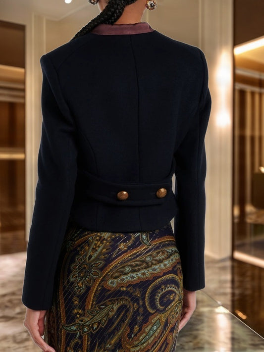 Cropped Military Jacket with Gold Buttons model back view · nz-bg-v1
