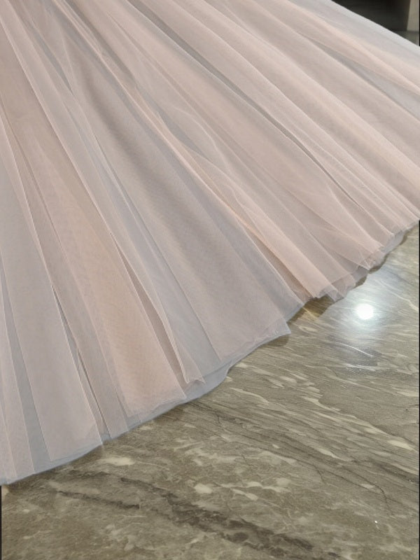 Strapless Beaded Bodice Sheer Maxi Dress in Blush detail view · nz-bg-v1