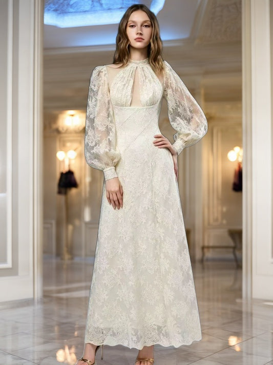 Floral Puff Sleeve Maxi Dress model front view · nz-bg-v1