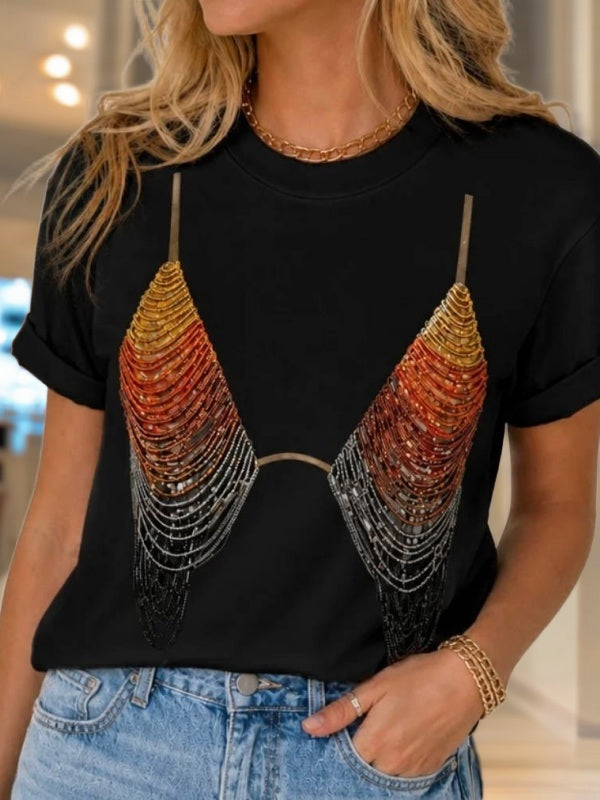 Beaded Bralette Print Short Sleeve Tee model front view · nz-bg-v1