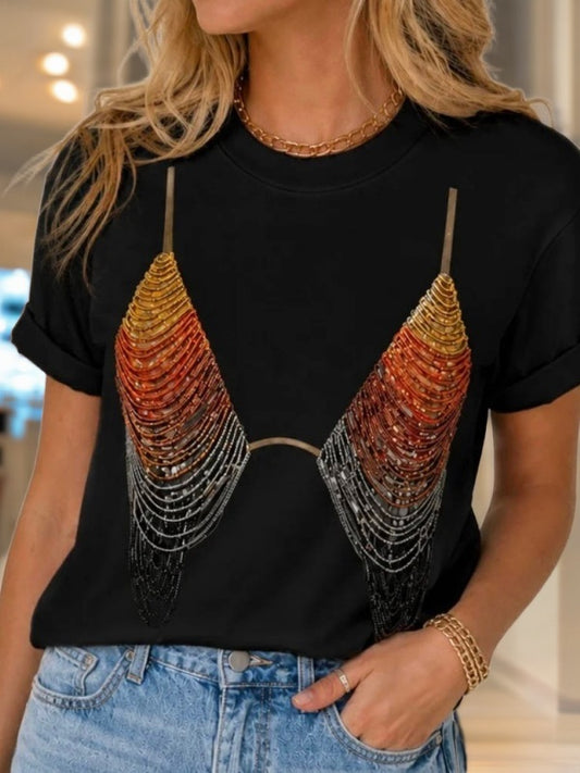 Beaded Bralette Print Short Sleeve Tee model front view · nz-bg-v1