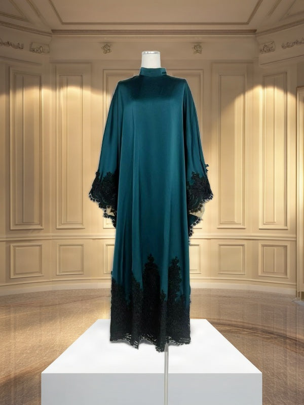 Lace-Trim Satin Maxi Kaftan Dress mannequin view · nz-bg-v1