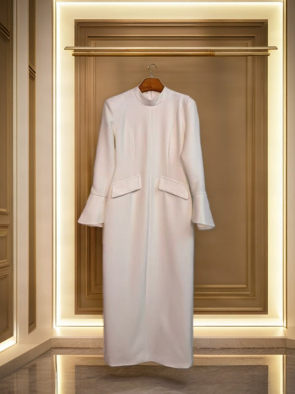 Mock Neck Long Sleeve Tailored Maxi Dress hanging view · nz-bg-v1
