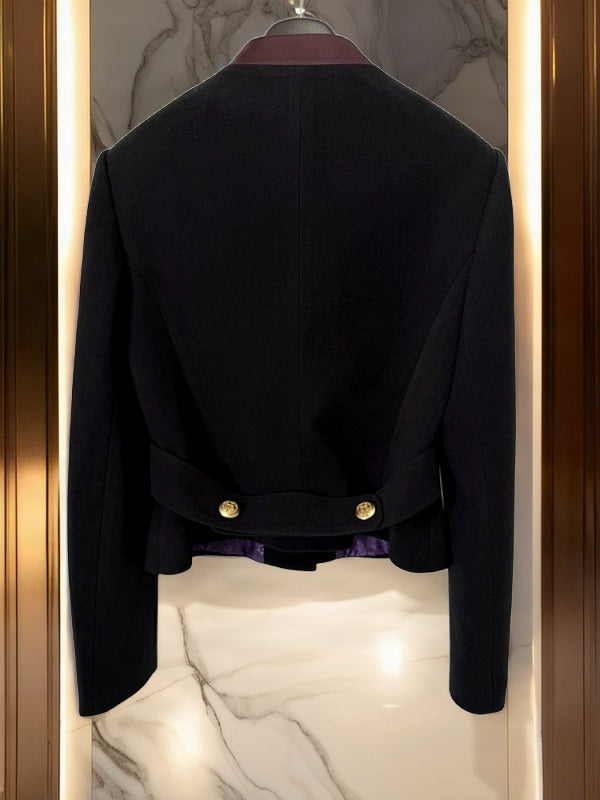 Cropped Military Jacket with Gold Buttons hanging view · nz-bg-v1