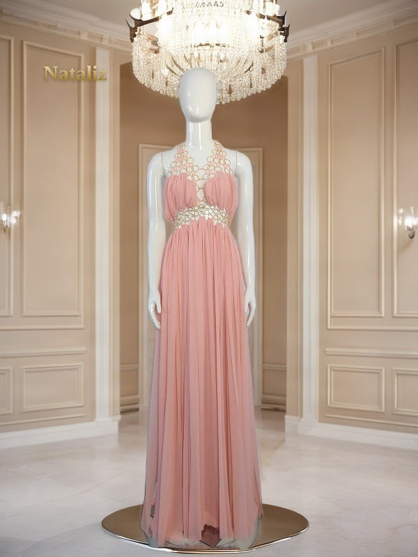 Blush Embellished Halter Maxi Gown mannequin view